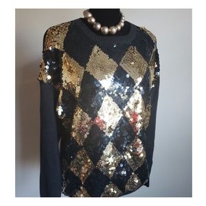 Christina Black/Gold Checkerboard Sequin Sweater